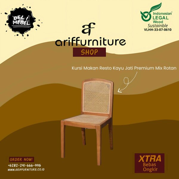 Kursi Makan Resto Kayu Jati Premium Mix Rotan