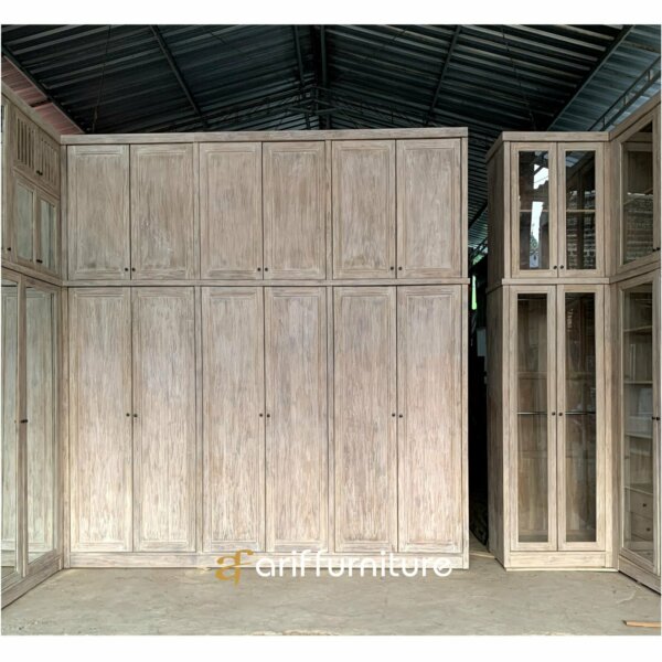 Lemari Pakaian Kayu Jati Model Pintu Kaca Minimalis - Gambar 3